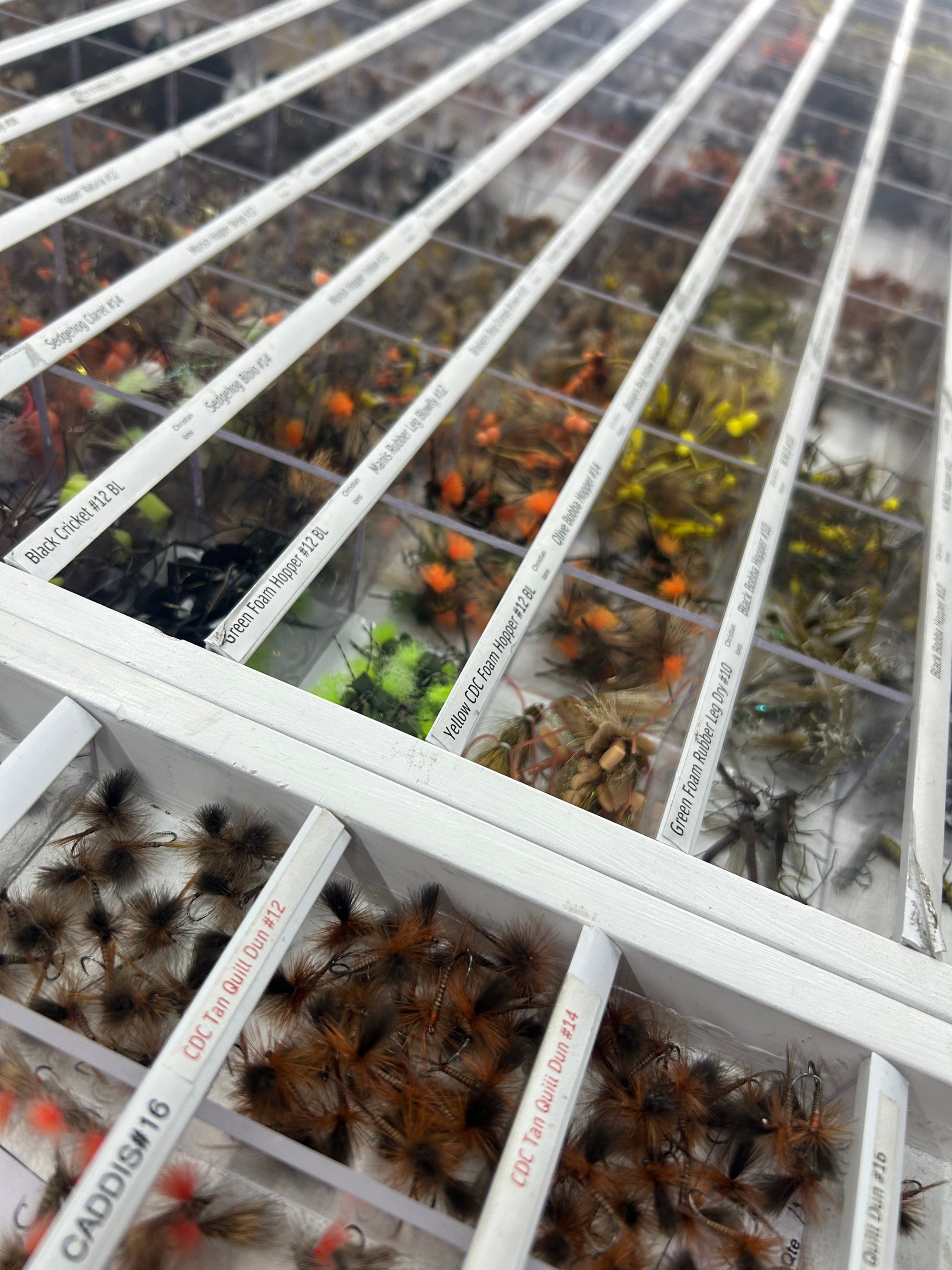 Selection of colourful trout flies for different fishing conditions