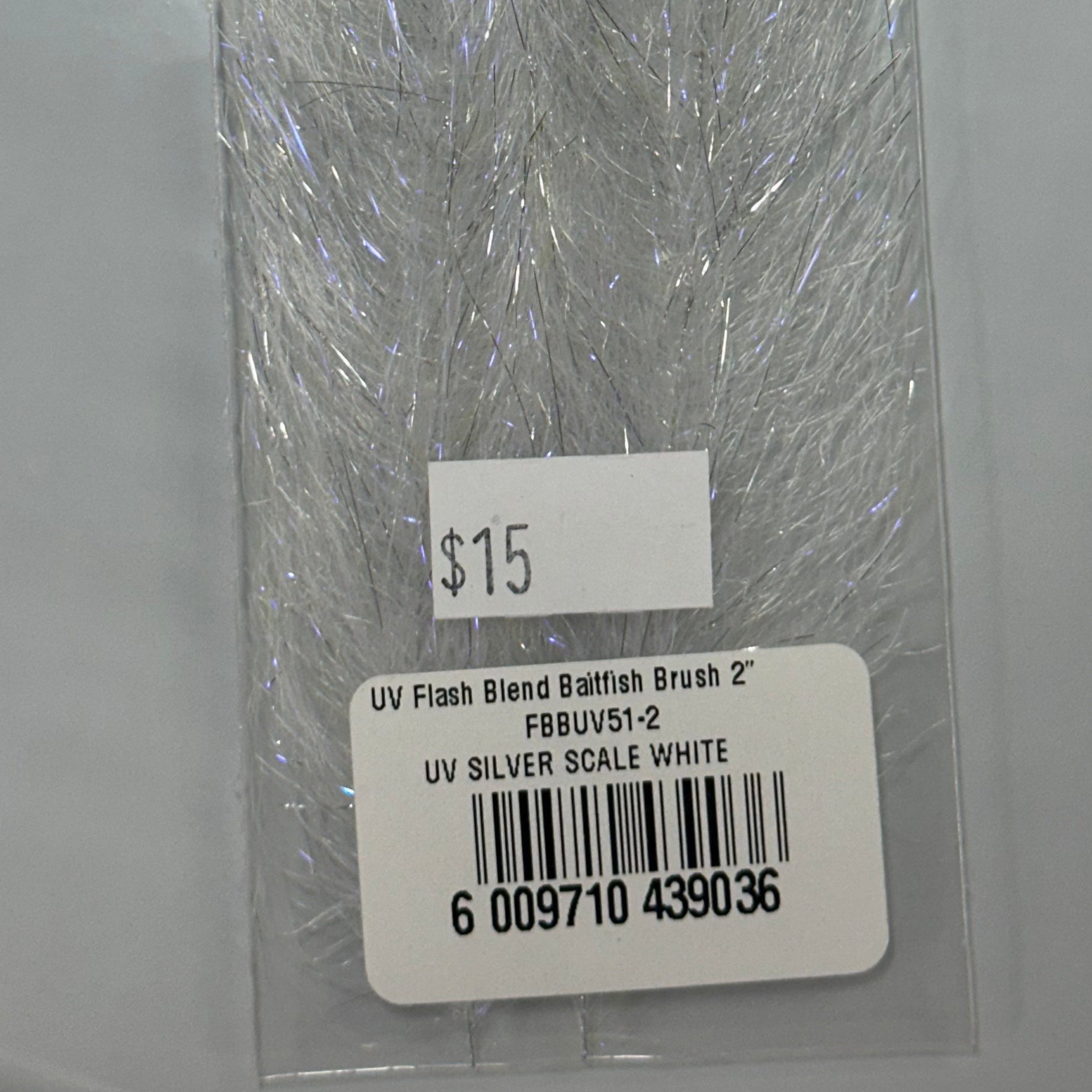 H20 Flash Blend Baitfish Brush 2" UV Silver Scale White Fly Tying, Fly Fishing Australia, NZ