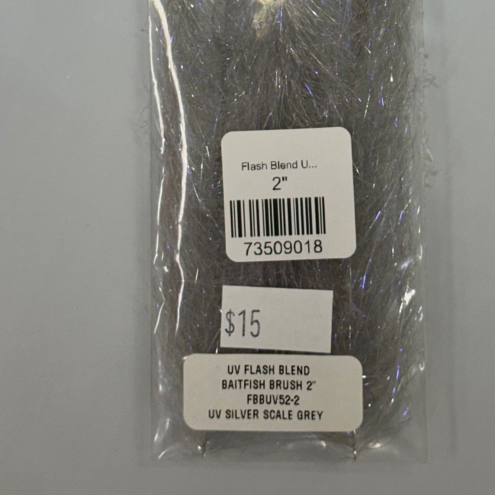 H20 Flash Blend Baitfish Brush 2" UV Silver Scale Grey Fly tying, Fly Fishing Australia, NZ