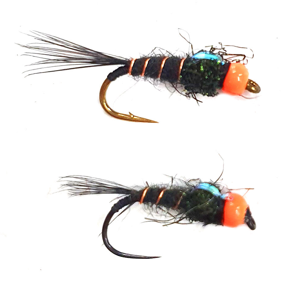 Orange bead head sparkle flashback nymph barbed barbless Australia 